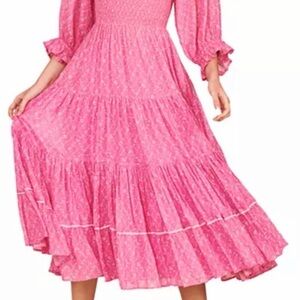LoveShackFancy Pink Rigby Midi Dress